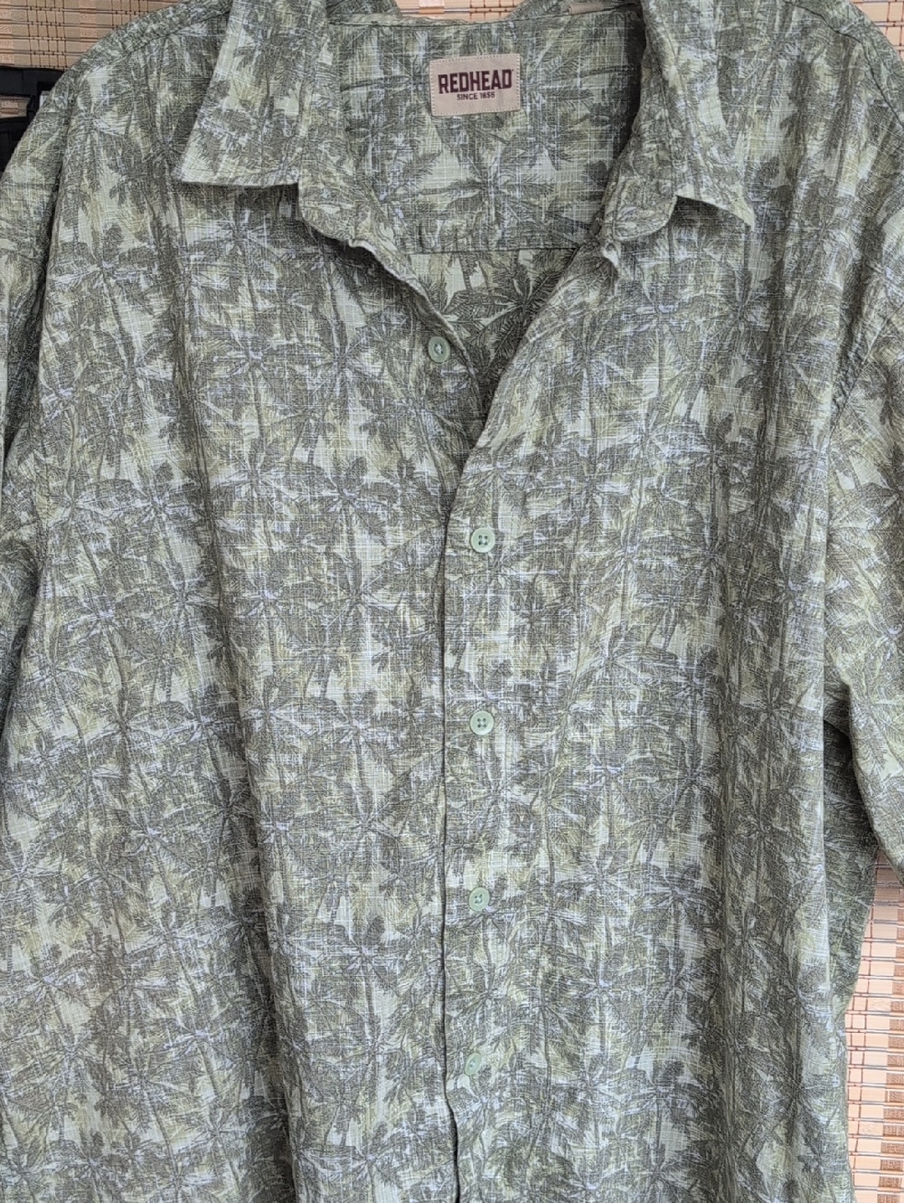 RedHead Palm-Print Short Sleeve Shirt in Sage and Olive